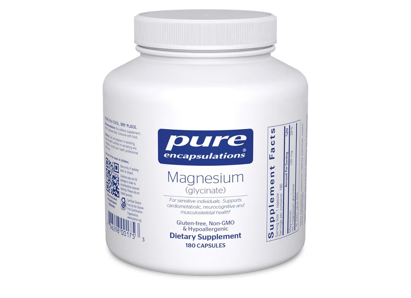 Pure Encapsulations Magnesium (Glycinate) - Supplement to Support Stress Relief, Sleep, Heart Health, Nerves, Muscles, and Metabolism* - with Magnesium Glycinate - 180 Capsules