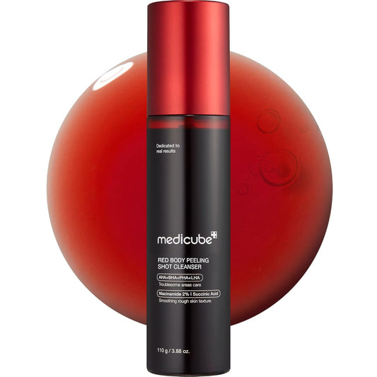medicube Red Body Peeling Shot, AHA + BHA Exfoliating Body Spray for Summer-Ready Smooth Skin, Treats Strawberry Skin, Bumps & Breakouts, 3.88 oz
