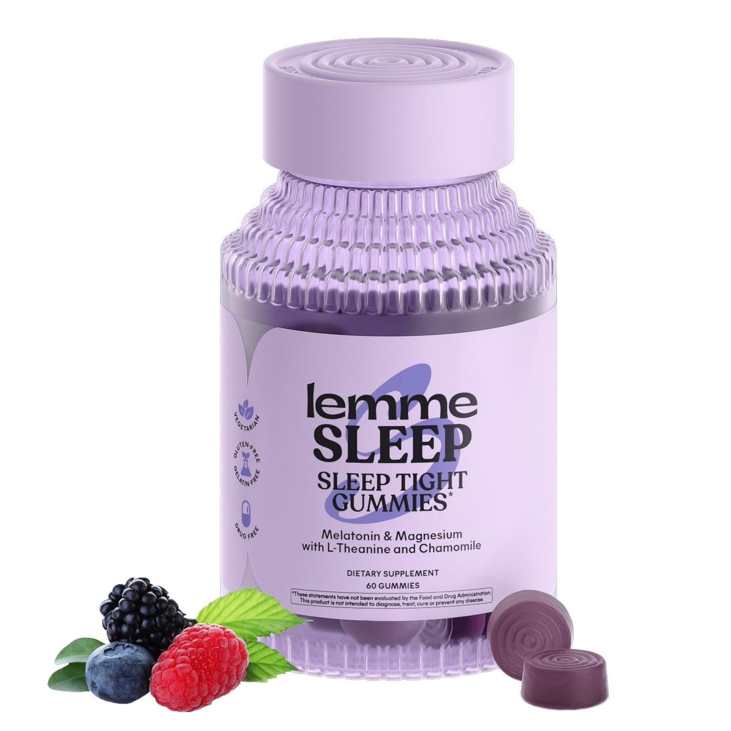 Lemme Sleep Gummies with 5mg Melatonin, Magnesium, L-Theanine, Elderberry, Chamomile & Lavender, Drug-Free Non-Habit Forming Sleep Aid, Berry Flavor, 14 Count