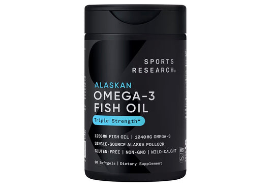 Sports Research® Omega-3 Fish Oil 1250 - Triple Strength Fish Oil Supplement from Wild Alaska Pollock - MSC Certified Sustainable · Non-GMO · Soy Free - 90 Softgel Capsules